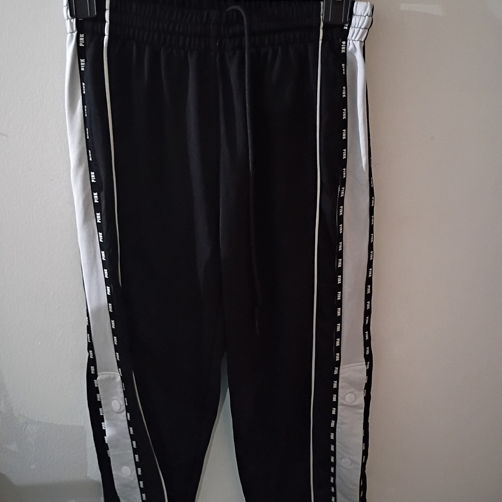 Pink Black Joggers with White Stripes